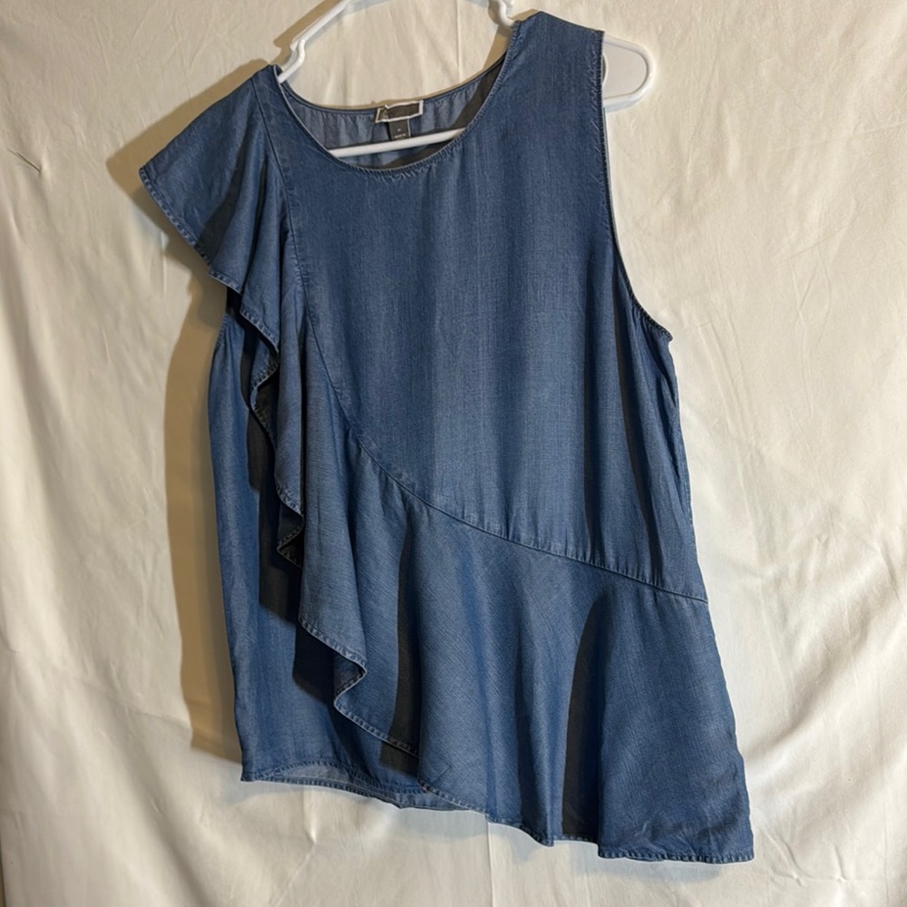 Chelsea28 Blue Asymmetrical Short Sleeve Blouse